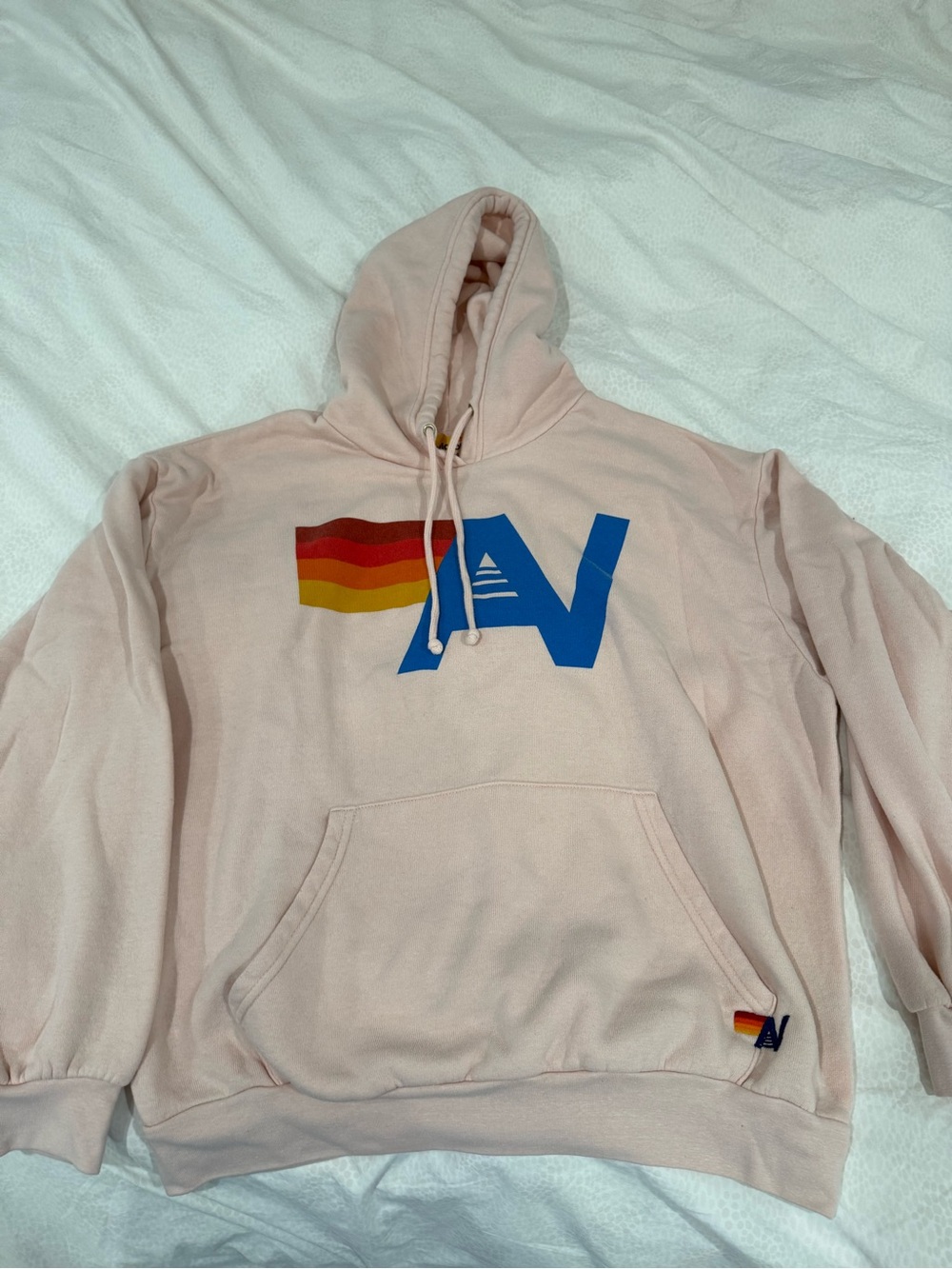Aviator Nation Pink Hoodie with Rainbow Logo